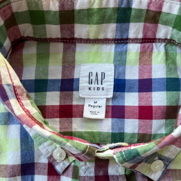 GAP Kids Poplin SS Button-Up Shirt, Multicolor Gingham Red/Yellow/Blue - Picture 3 of 7